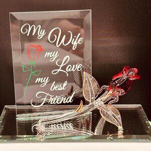 My Wife My Best Friend Red Rose Glass Figurine Romantic Gift